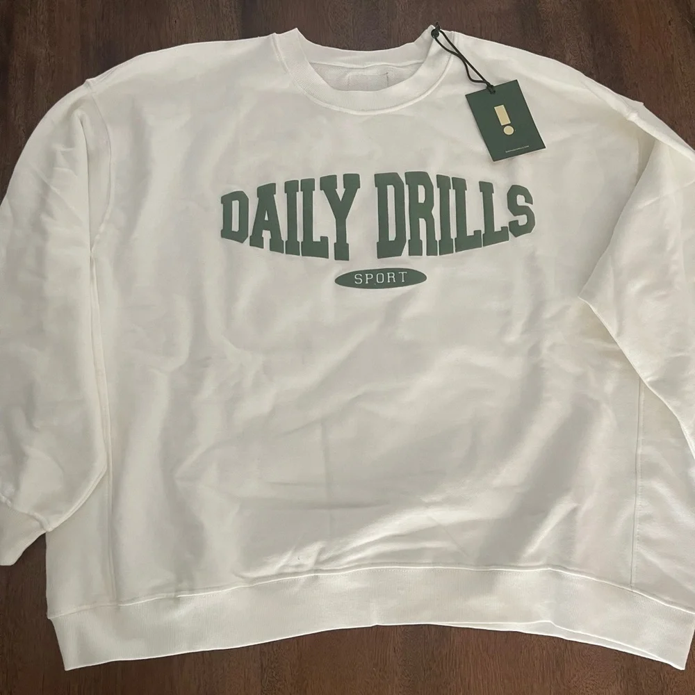 Daily Drills Cream Sweatshirt with Green Lettering - Picture 2 of 3